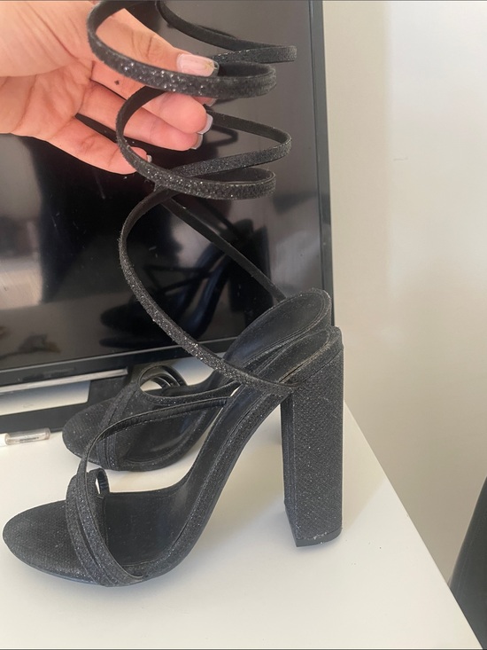 refuge Shoes - refuge Black Glitter Wrap-Around Block Heels